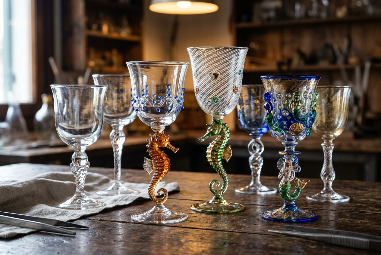 glass seahorse goblets