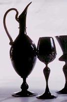 black glass pitcher and glasses